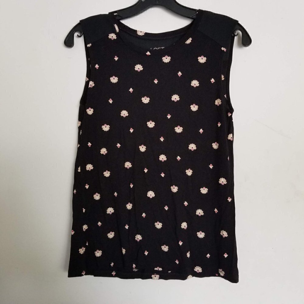 Loft Floral Print Semi Sheer Sleeveless Blouse Top